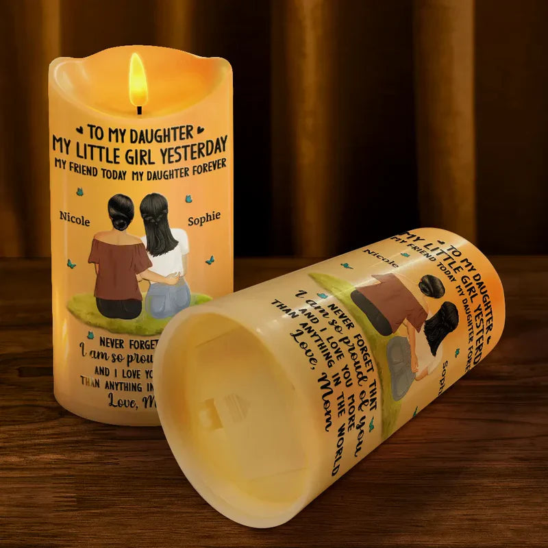 To My Daughter Personalized Flameless LED Candle - Soft Warm Light Sentimental Gift from Mom for Cozy Home Ambiance