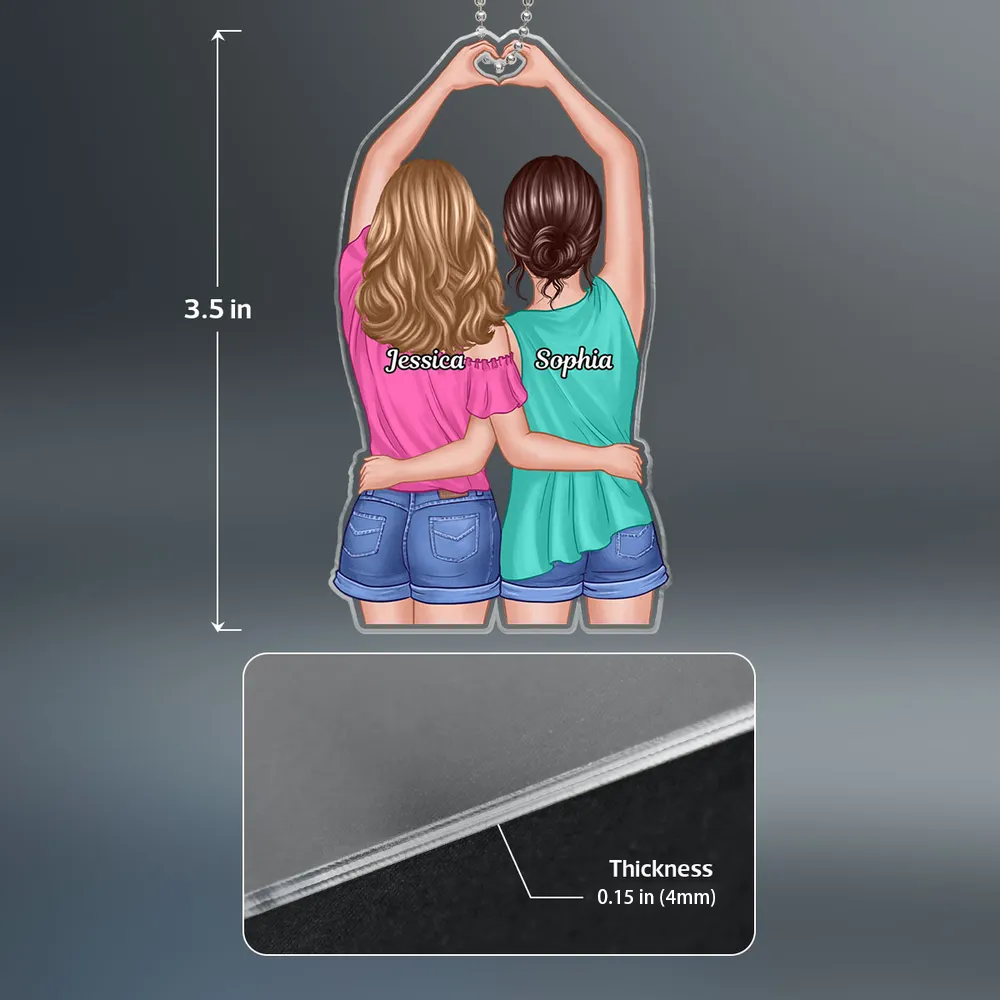 Acrylic Ornament with Sister Back View and Heart Design, High Clarity, Heartwarming Gift for Sisters