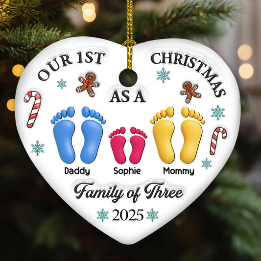 Ceramic Heart Ornament with Family of Three Design, Perfect Christmas Gift for Cherished Moments