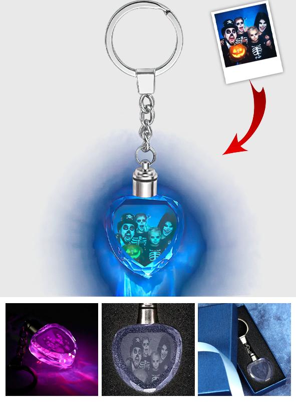 Custom Photo Heart Crystal Led Light Keychain -  gift for anyone, dog lover, cat lover, who lost a loved one - Personalized Keychain