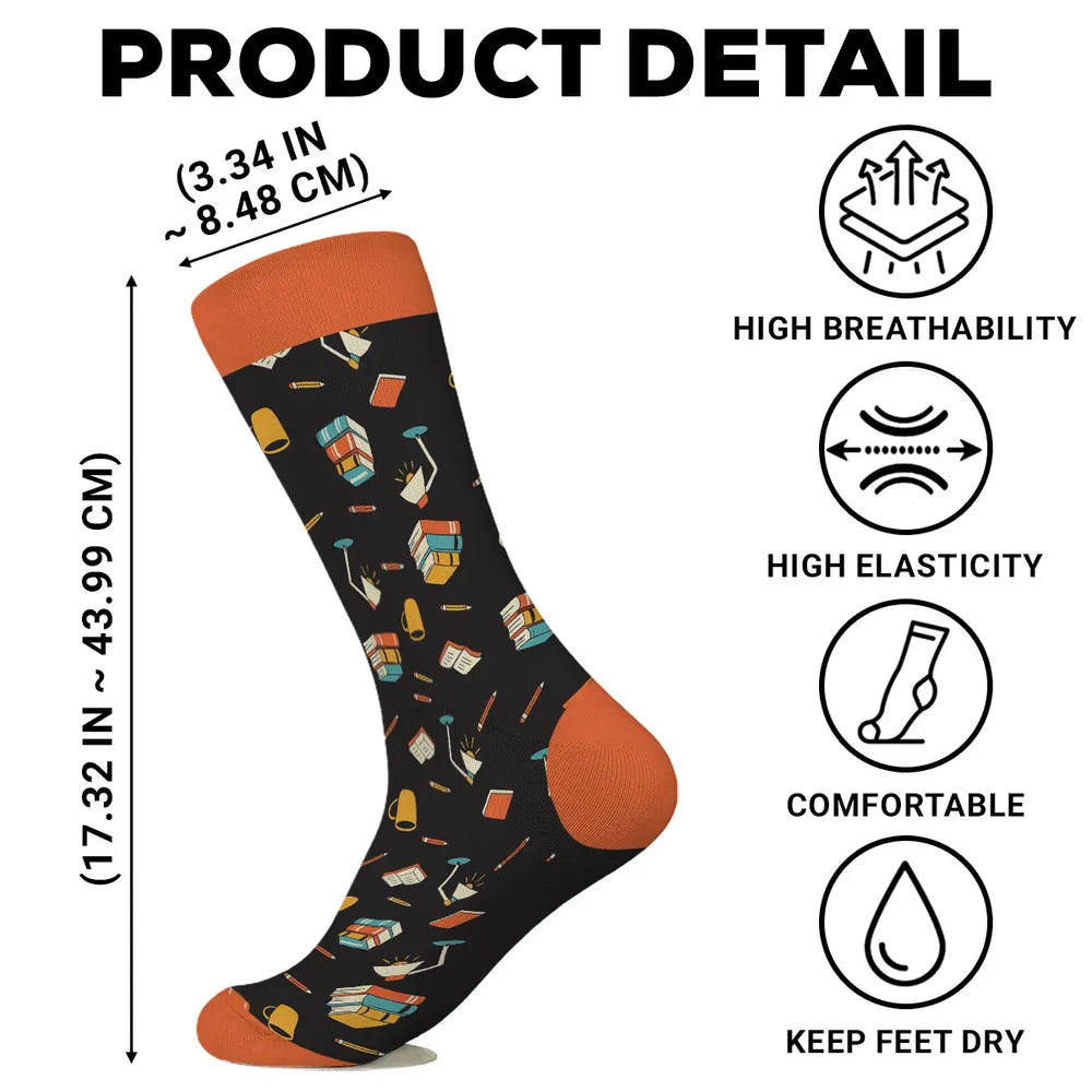 Personalized I am Booked Crew Socks, Funny Book Lover Gift, Cozy Reading Vibes With Vibrant Colors