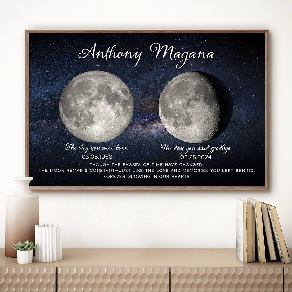 Custom Birth and Goodbye Moon Phases Poster, Night Sky Remembrance Decor, Thoughtful Unique Gift for Loved Ones