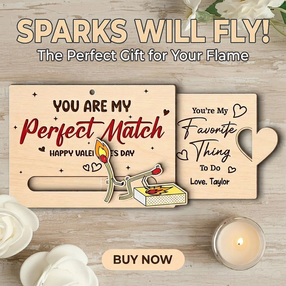 You're My Perfect Match Wooden Sliding Ornament, personalized couple Valentine's Day gift that's cute and funny