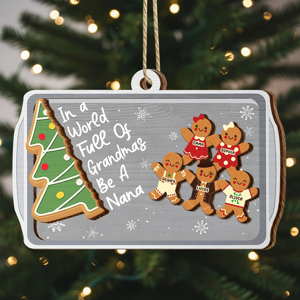 Personalized Gingerbread Ornament for Christmas, wooden 2-layer, cute cartoon style, creative gift for Grandmother