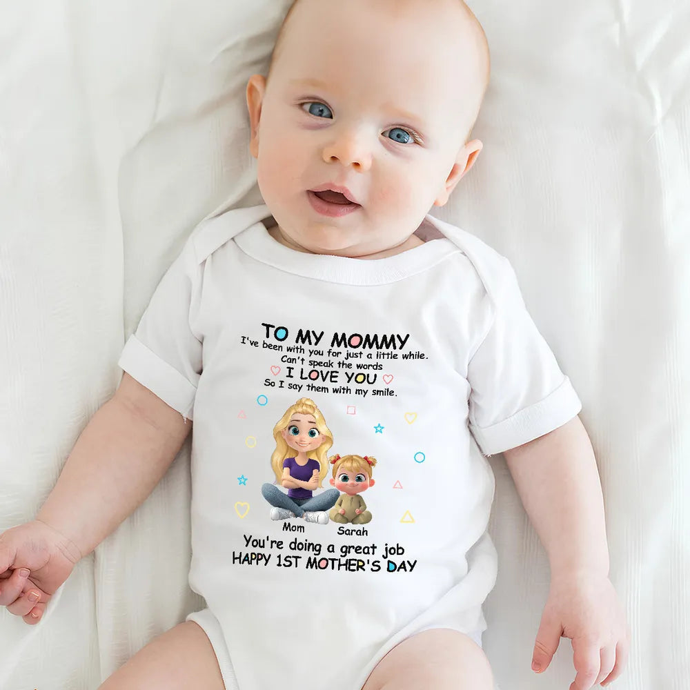 Personalized Short Sleeve Baby Onesie 'To My Mommy I Love You' Cute Cartoon Mom and Baby Gift for First Mother's Day
