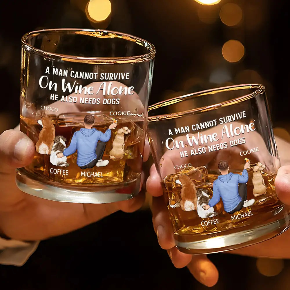 Personalized Whiskey Glass with Pet and Owner Back View – 'She Also Needs a Dog' Warm Quote Design