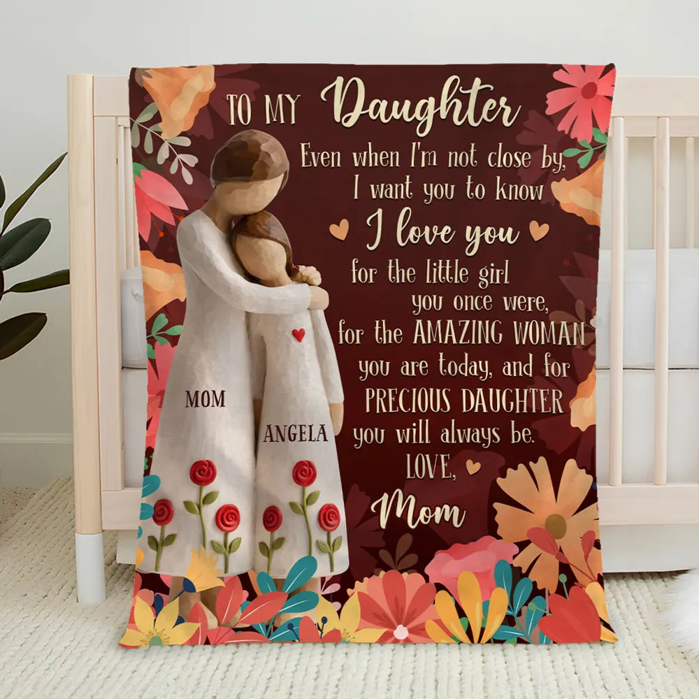 To My Daughter Message Fleece Blanket, Warm Floral Hug Design, Heartwarming Personalized Unique Gift from Mom