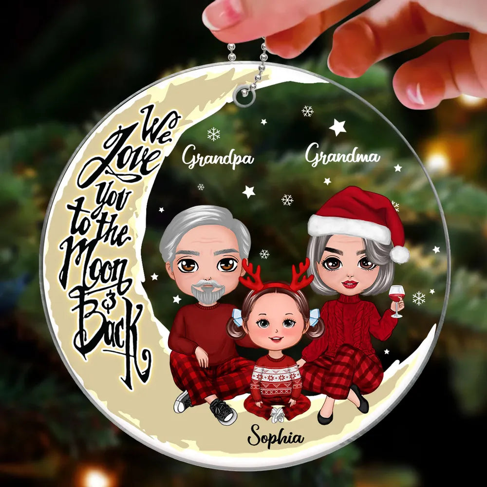 Heartwarming Acrylic Ornament with Moon & Family Scene, Perfect Gift for Grandparents