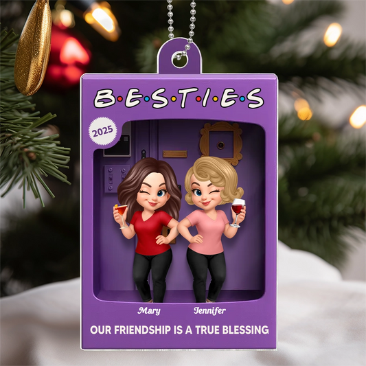 Christmas Decor/Car Charm: Personalized Besties Acrylic Ornament (2-5 Women) - A Sweet Friendship Holiday Keepsake