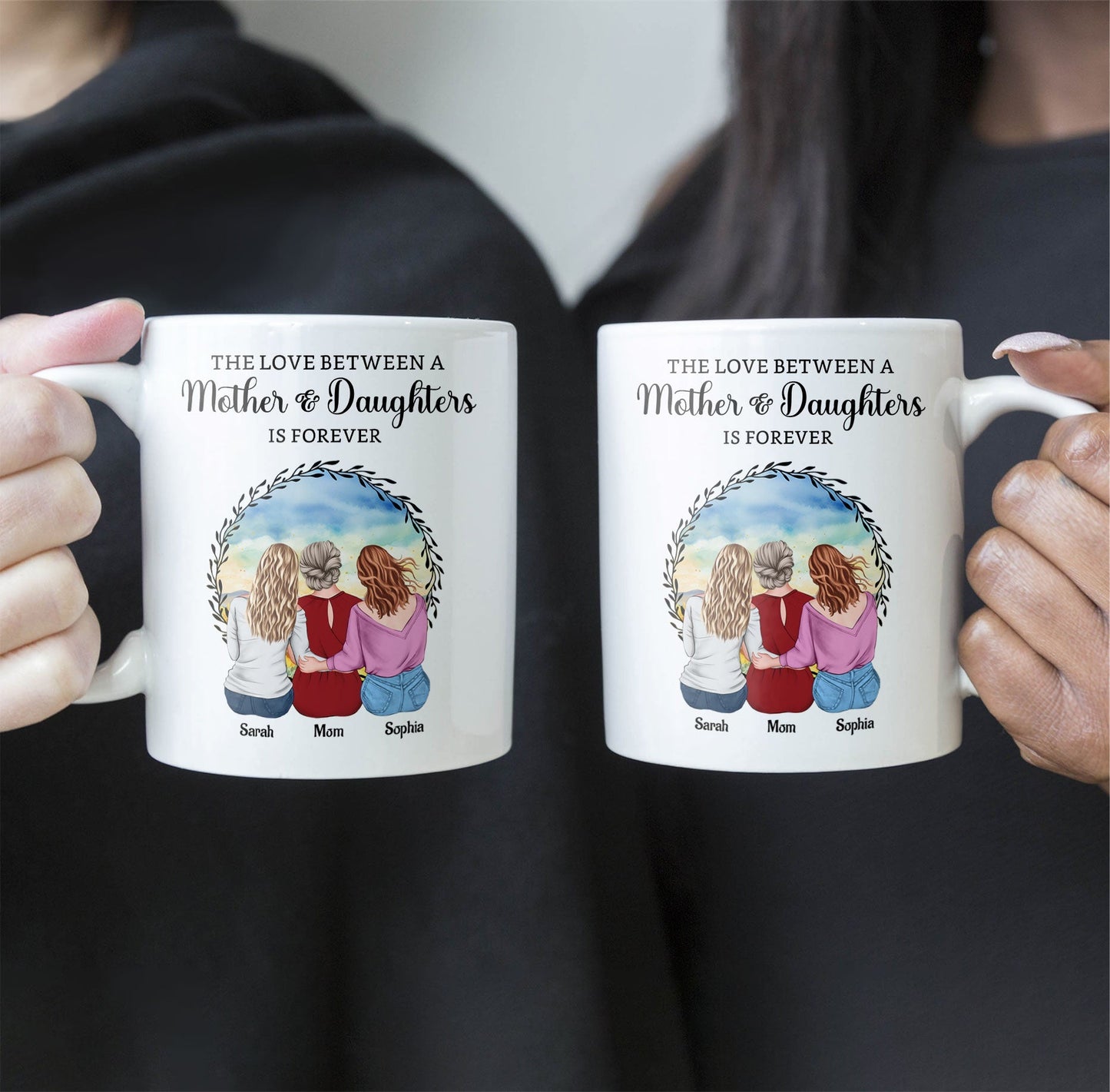 “The Love Between a Mother & Daughters” Birth Moon Ceramic Mug, Personalized Gift for Mom or Daughter