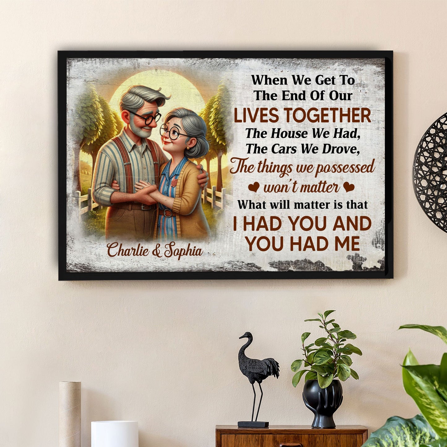 Personalized Elderly Couple Embrace Poster or Canvas - "I Had You and You Had Me" Romantic Keepsake Gift