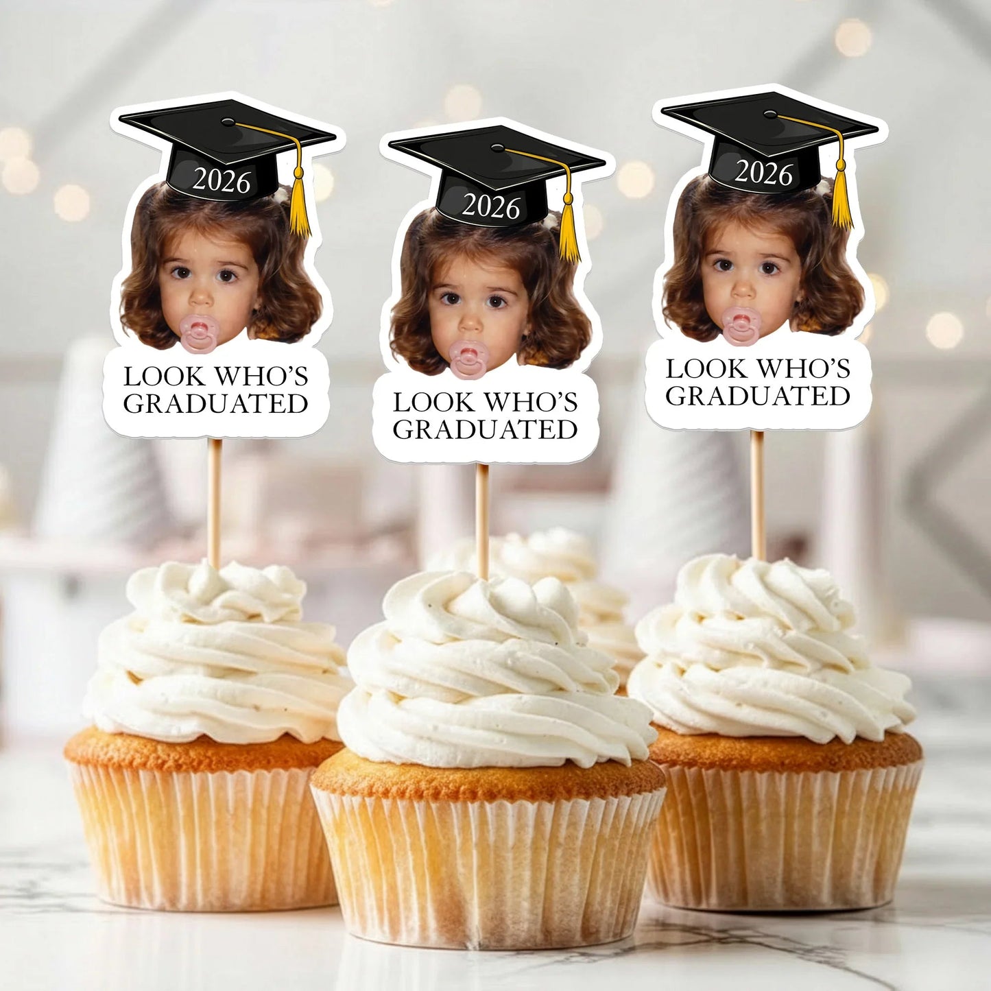 Custom Look Who's Graduated Cupcake Toppers with Photo, Graduation Party Treat Decor, Cute Unique Gift