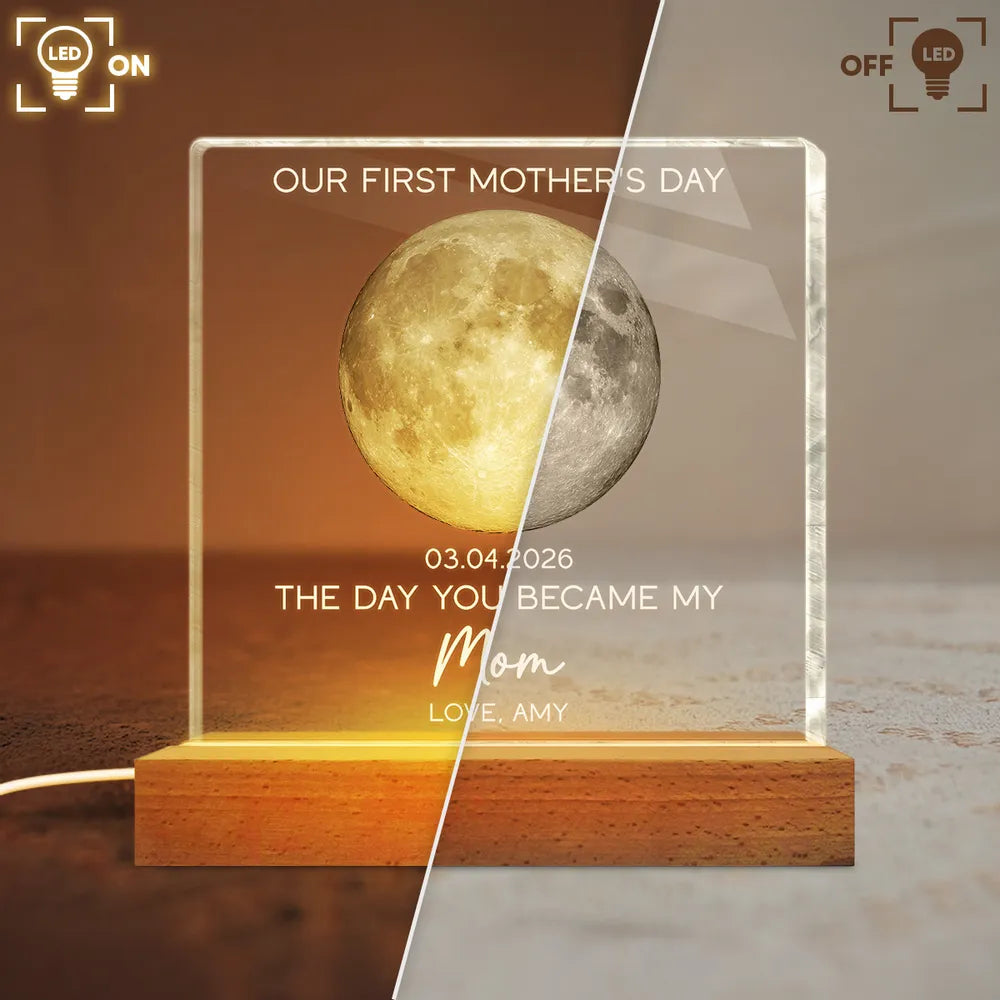 Personalized Moon Phase Block LED Light Plaque for First Mother's Day - Unique Gift for a New Mom, Warm Cozy Night Light
