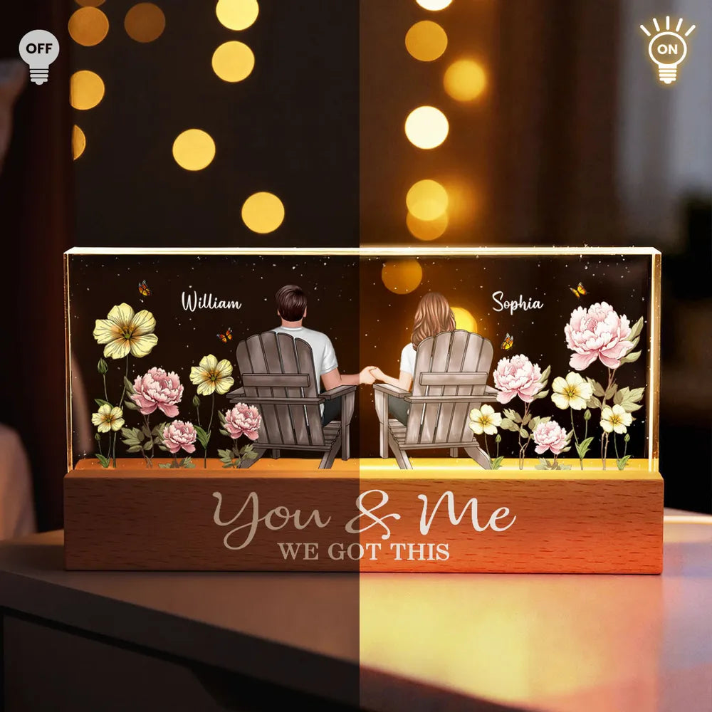 Personalized Block LED Light Plaque with Couple Holding Hands in Adirondack Chairs, Romantic Night Light Gift for Him or Her