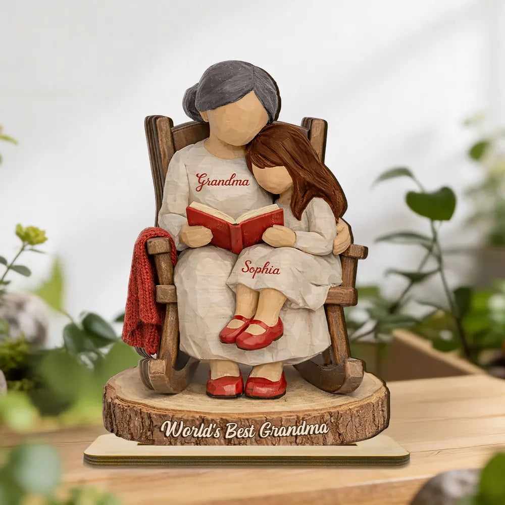 World's Best Grandma Personalized 2-Layer Wooden Plaque, Heartwarming Reading Moment Keepsake Gift for Grandma