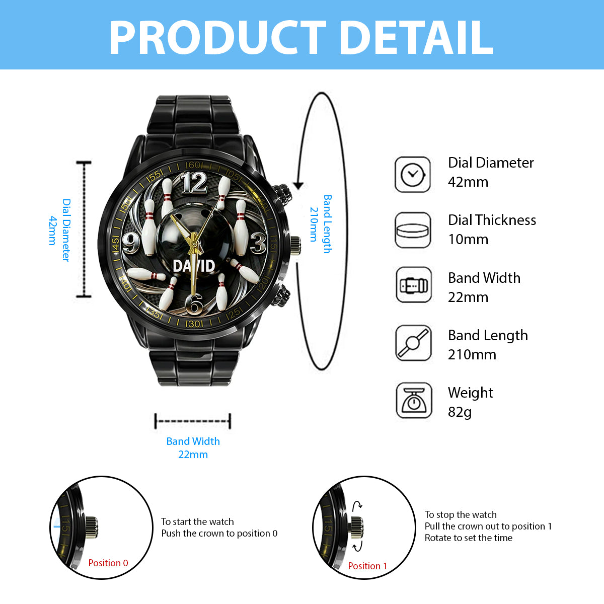 Bowling Ball - Personalized Bowling Hand Watch
