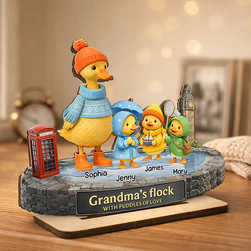 Personalized 2-Layer Wooden Plaque Grandma's Flock Scene, Unique Gift for Grandma or Nanny, Heartwarming Family Keepsake