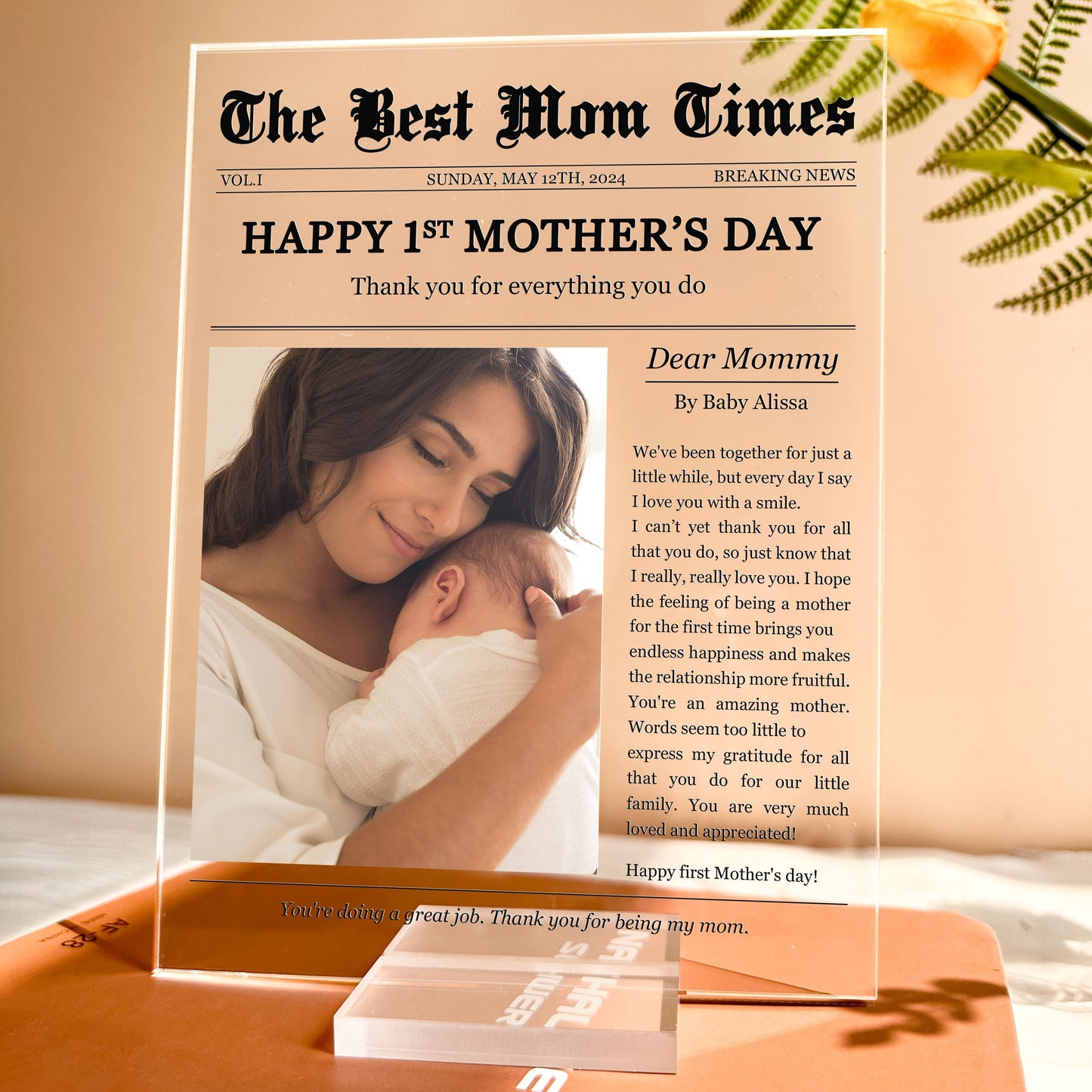 Personalized Acrylic Plaque Gift with Thank-You Letter for Mom