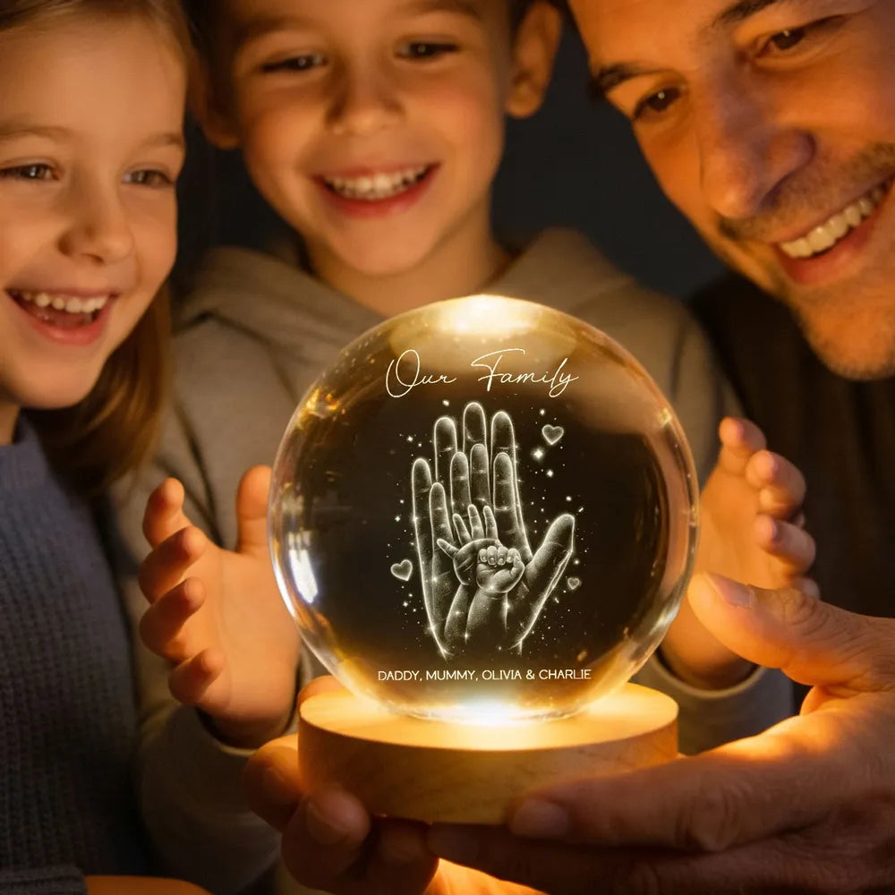 Personalized Crystal Ball LED Night Light with Family Handprint Glow, Cozy Nightstand Decor, Unique Gift for Mom & Dad