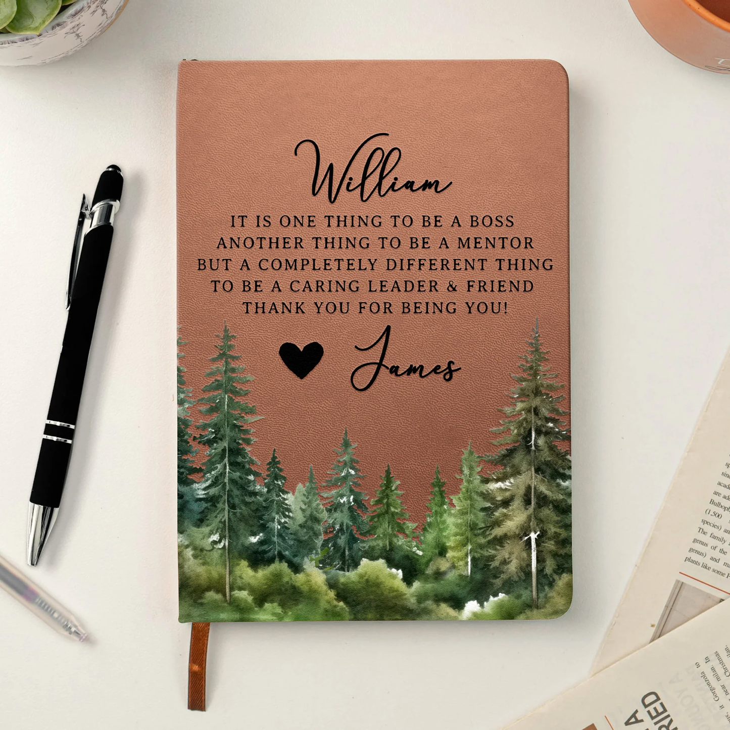 Leather Journal Personalized Appreciation Gift - It Takes A Village Style Thank You Quote for Teacher or Team, Heartwarming Unique Gift