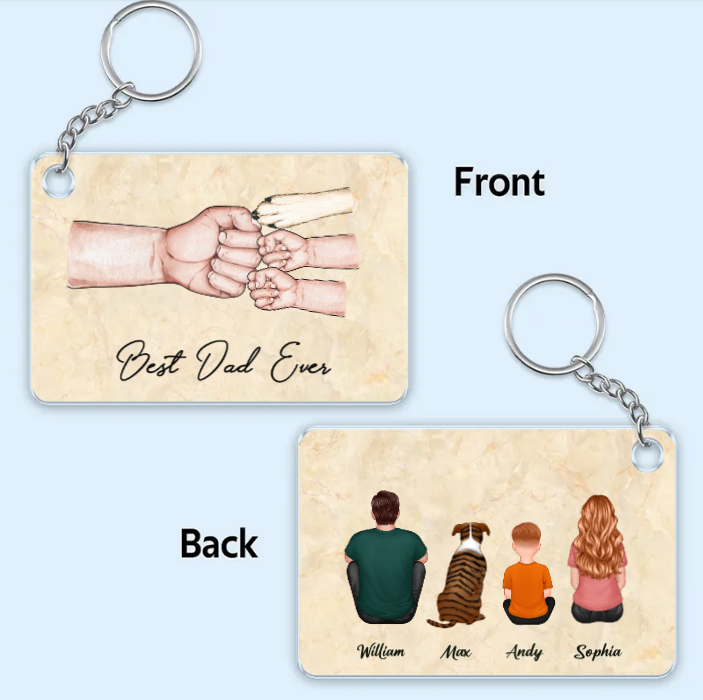 "Beach Landscape Family Sitting Back View Acrylic Or Wooden Keychain, Perfect Gift for Father's Day, for Dad or Grandpa"