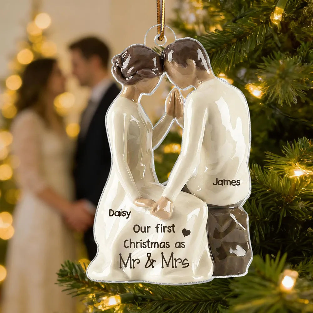 Personalized Acrylic Ornament Romantic Couple Holiday Tree Keepsake Soft Modern Look Unique Gift for Wife Husband or Couple