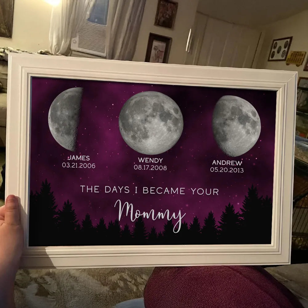 Galaxy Night The Days You Became Our Mom Birthday Moon Phase Personalized Poster, A Heartfelt Gift for Mom’s Birthday, or Just Because