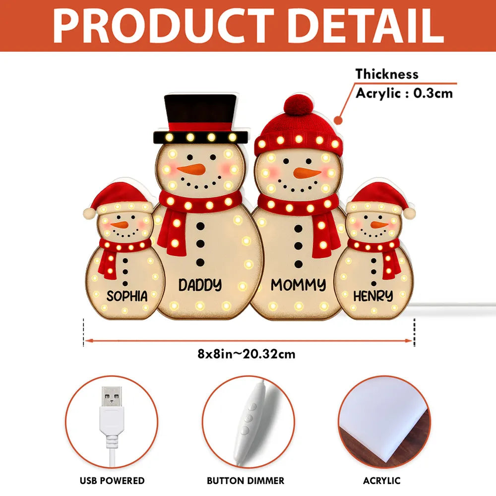 Personalized Snowman Acrylic Light Box, festive LED warm glow for holiday mantel or bedroom, creative keepsake gift for Parents & Kids