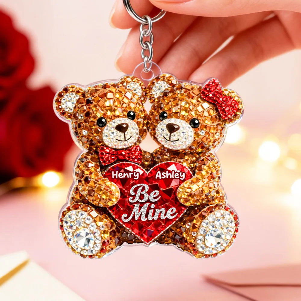 Cute Be Mine Teddy Bear Duo Acrylic Keychain, Personalized Love Charm for Keys or Bag, Sweet Romantic Gift for Couples