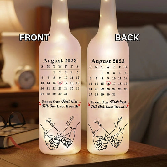 Personalized Bottle Lamp with Calendar Date & Couple Design, Soft Warm Glow for Romantic Nights, Unique Anniversary Gift