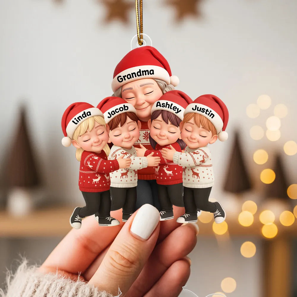 Grandma & Grandkids Christmas Acrylic Ornament – A Heartwarming Gift with Clear Print & Festive Charm