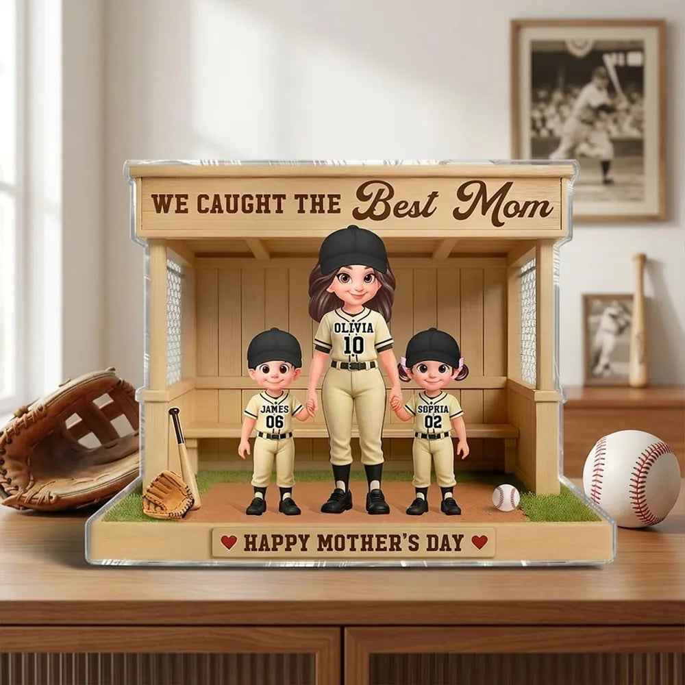 Personalized Shaped Acrylic Block Plaque, Best Mom Baseball Dugout Scene, Unique Mother's Day Gift for a Baseball Mom