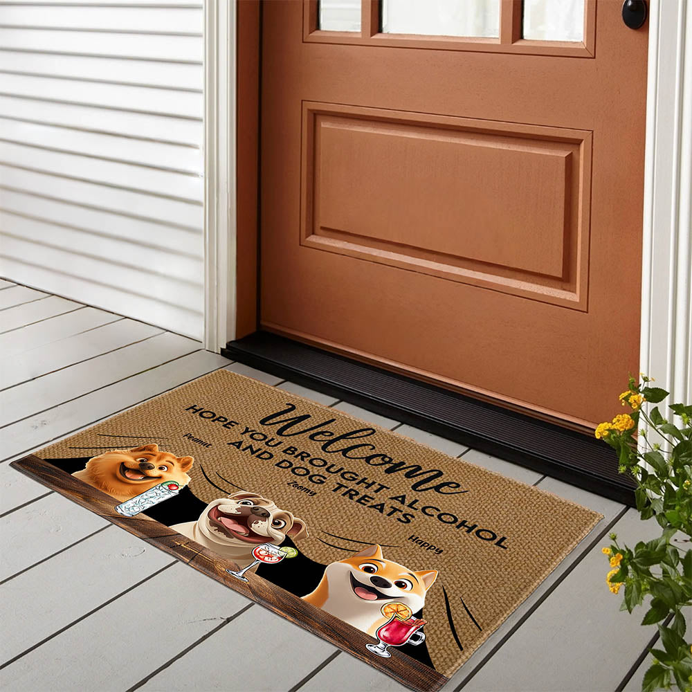 Pet-Themed Doormat – 'Hope You Brought Alcohol and Dog Treats,' Funny Home Decor Gift