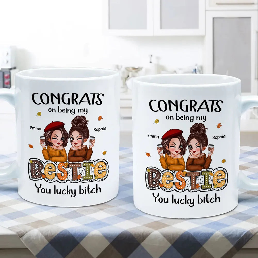 Personalized White Ceramic Mug, Humorous Friendship Design, Ideal Gift for Besties