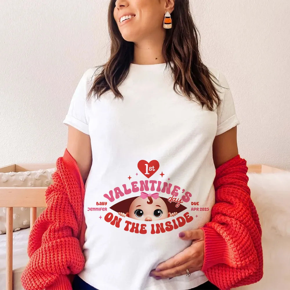 Valentine’s Day Maternity Shirt – Customizable “Baby Is Coming” Classic Tee & Women’s Tee for Expecting Moms