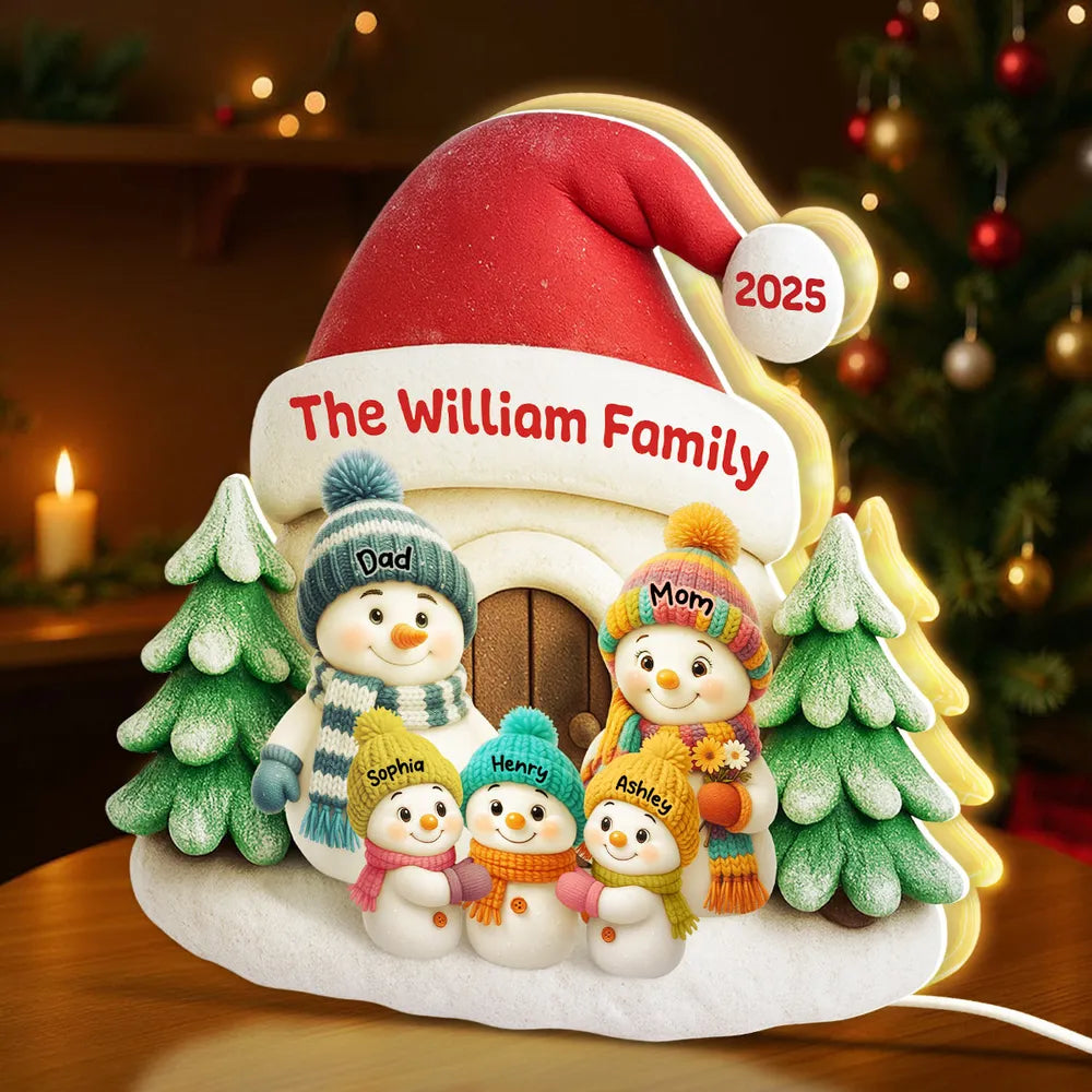 Acrylic Light Box with Snowman Family Scene, cozy window glow for holiday décor, heartwarming keepsake, perfect gift for parents and family