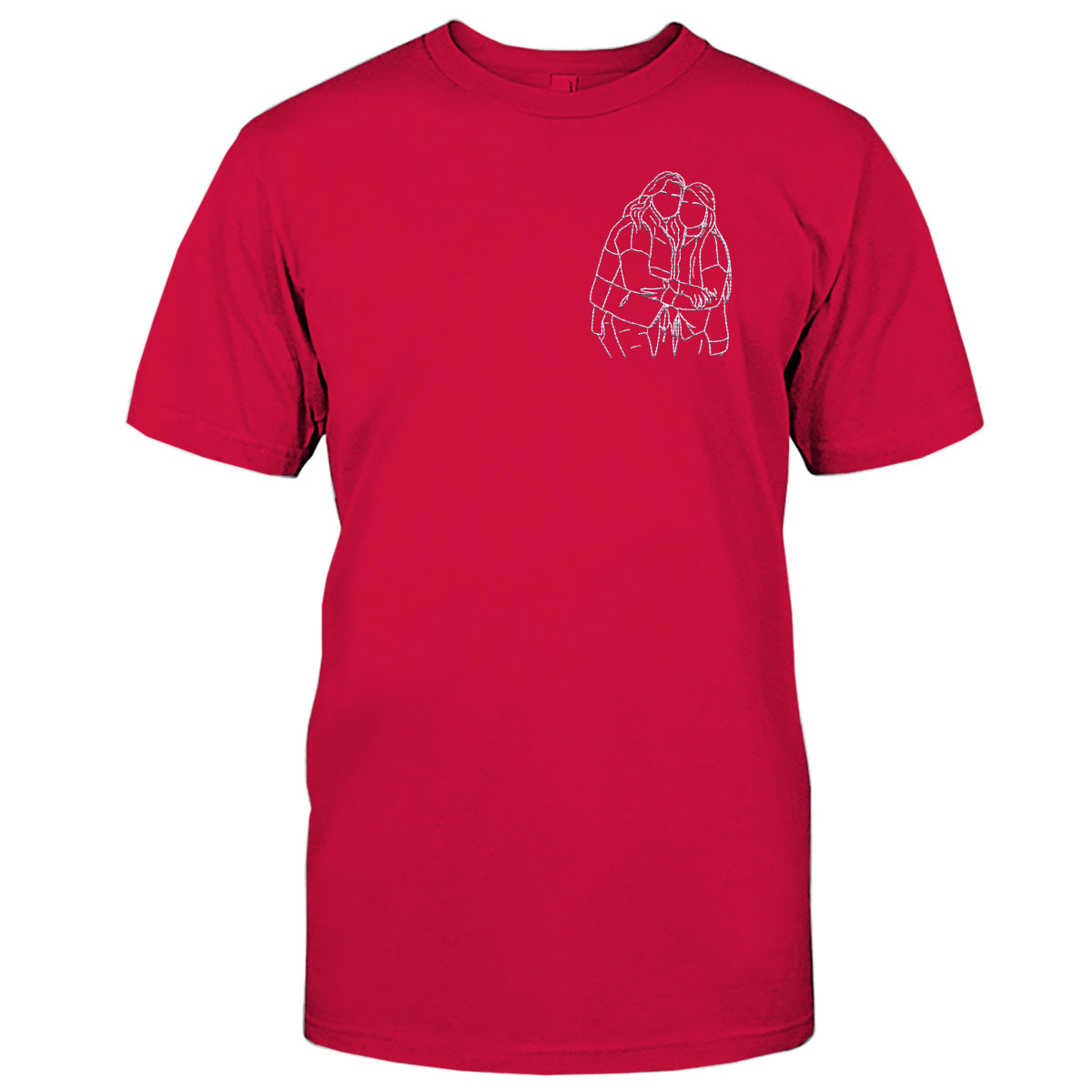 Custom Line Art - Personalized Sibling Embroidered T-shirt
