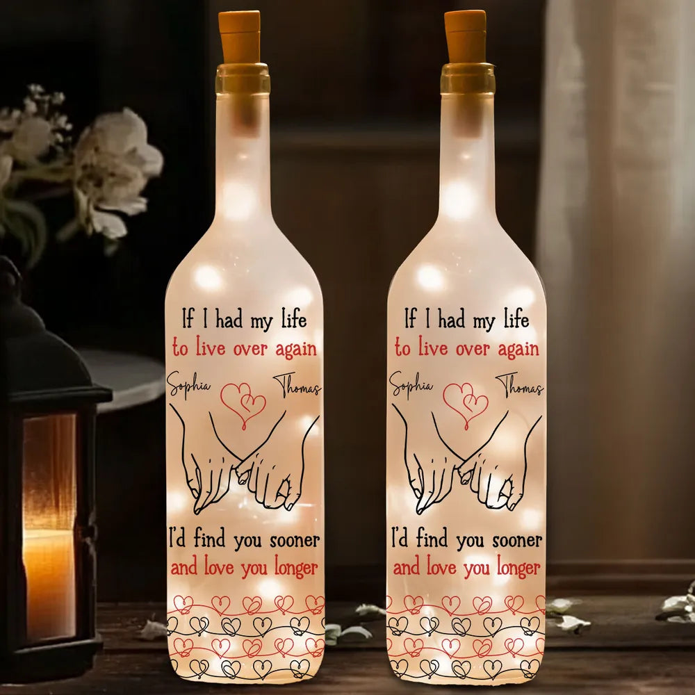 Personalized Bottle Lamp with Holding Hands Love Quote, Warm Glow Bedroom Decor, Unique Romantic Gift for Couple