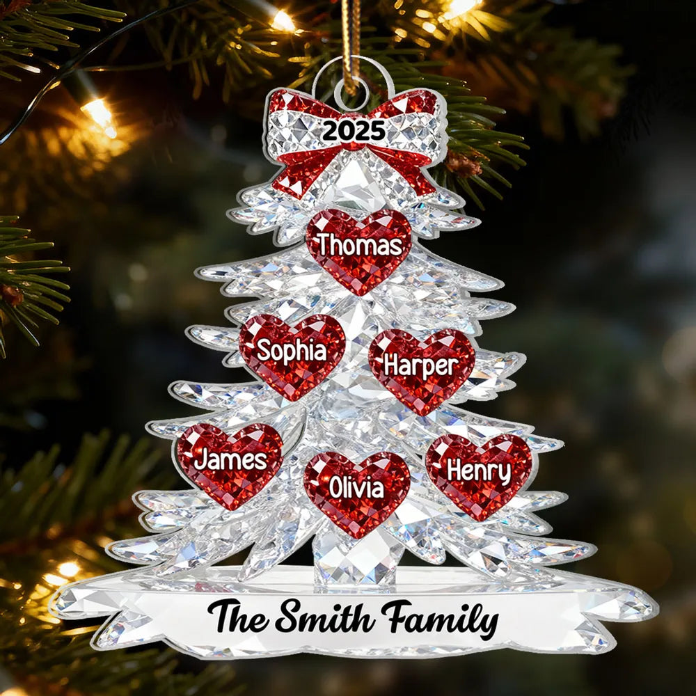 Personalized Acrylic Ornament Crystal Tree With Heart Names, Sparkly Family Keepsake Decor, Unique Gift