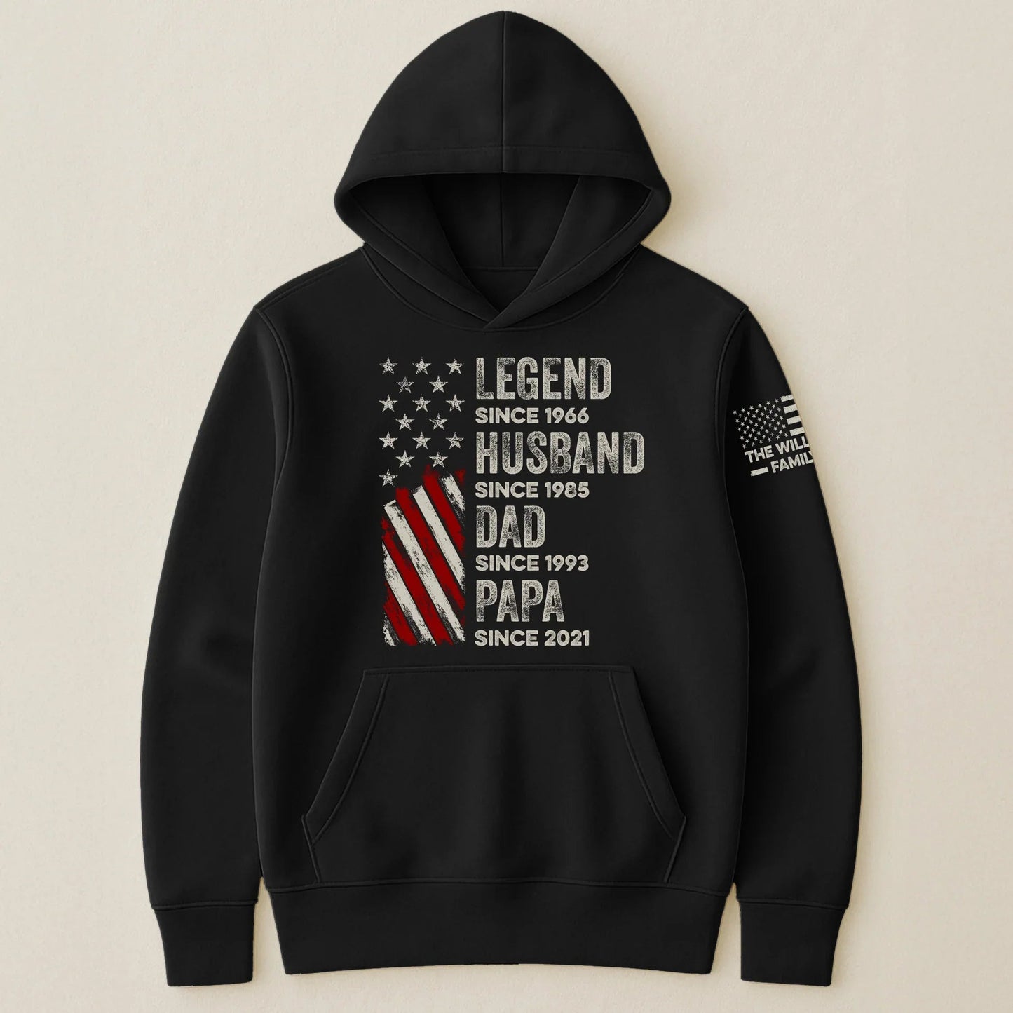 Personalized Legend Husband Dad Grandpa Hoodie with American Flag Design – Cozy Custom Gift for a Proud Family Man