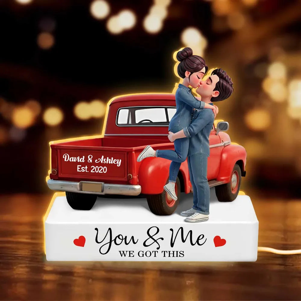 You & Me We Got This Acrylic Light Box Warm Glow Kissing Couple in Pickup Truck Scene A Sweet Custom Keepsake Gift
