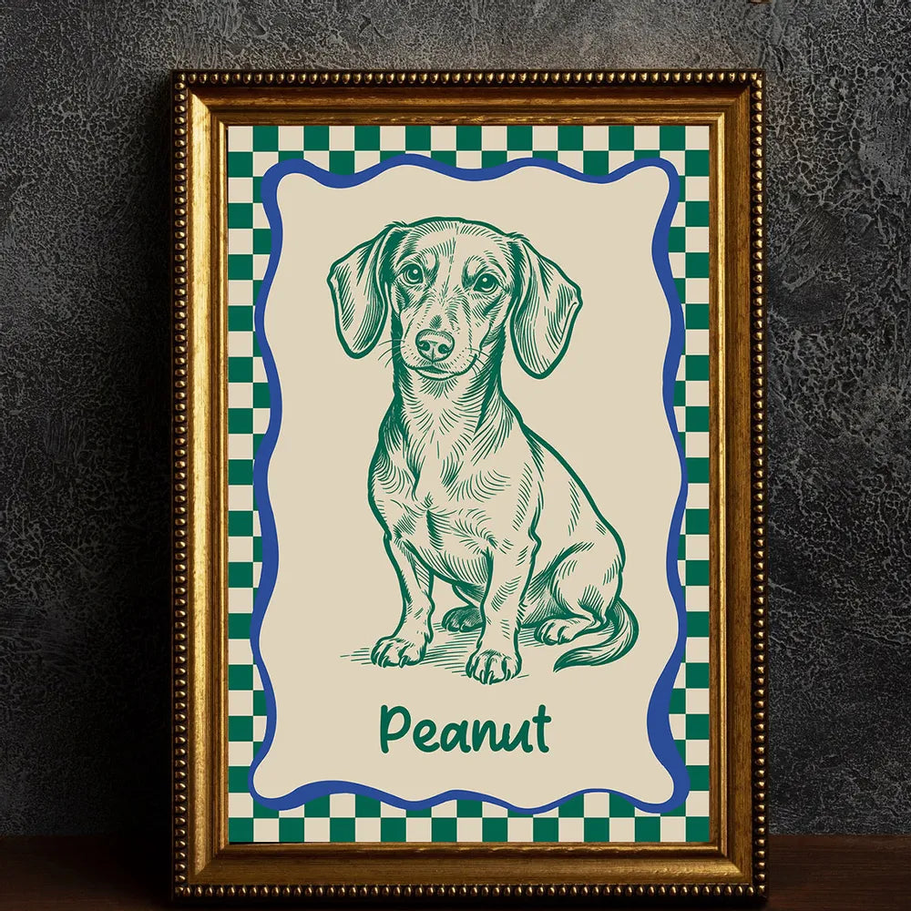 Personalized Dog Portrait Poster Modern Blue Line Art Wall Decor, Unique Creative Gift for Dog Lovers