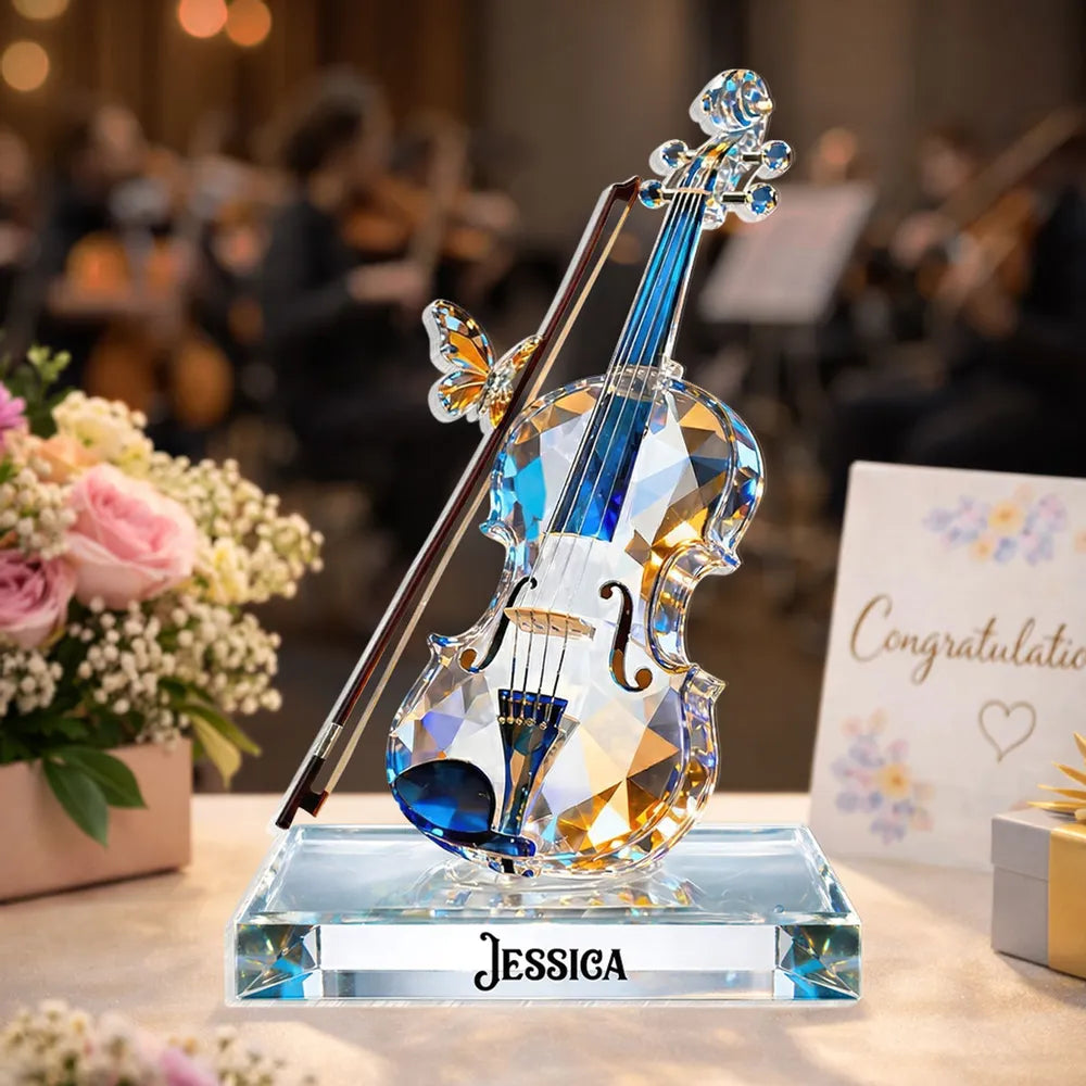 Violin Crystal-Style Shaped Acrylic Block Plaque, Personalized Music Memory Home Accent, Thoughtful Gift For Friend Or Musician