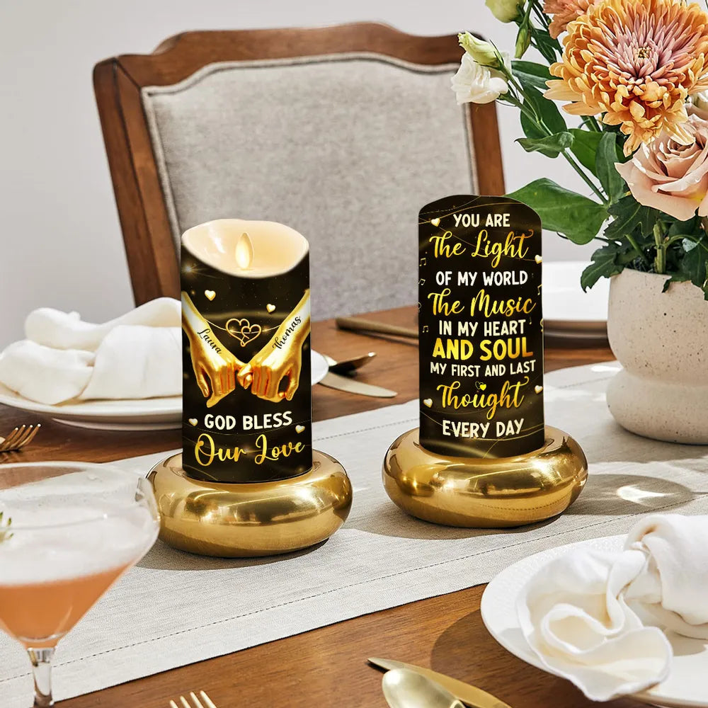 Personalized Flameless LED Candle, 'You Are The Light Of My World' Romantic Gift for Couple, Warm Glow Home Ambiance