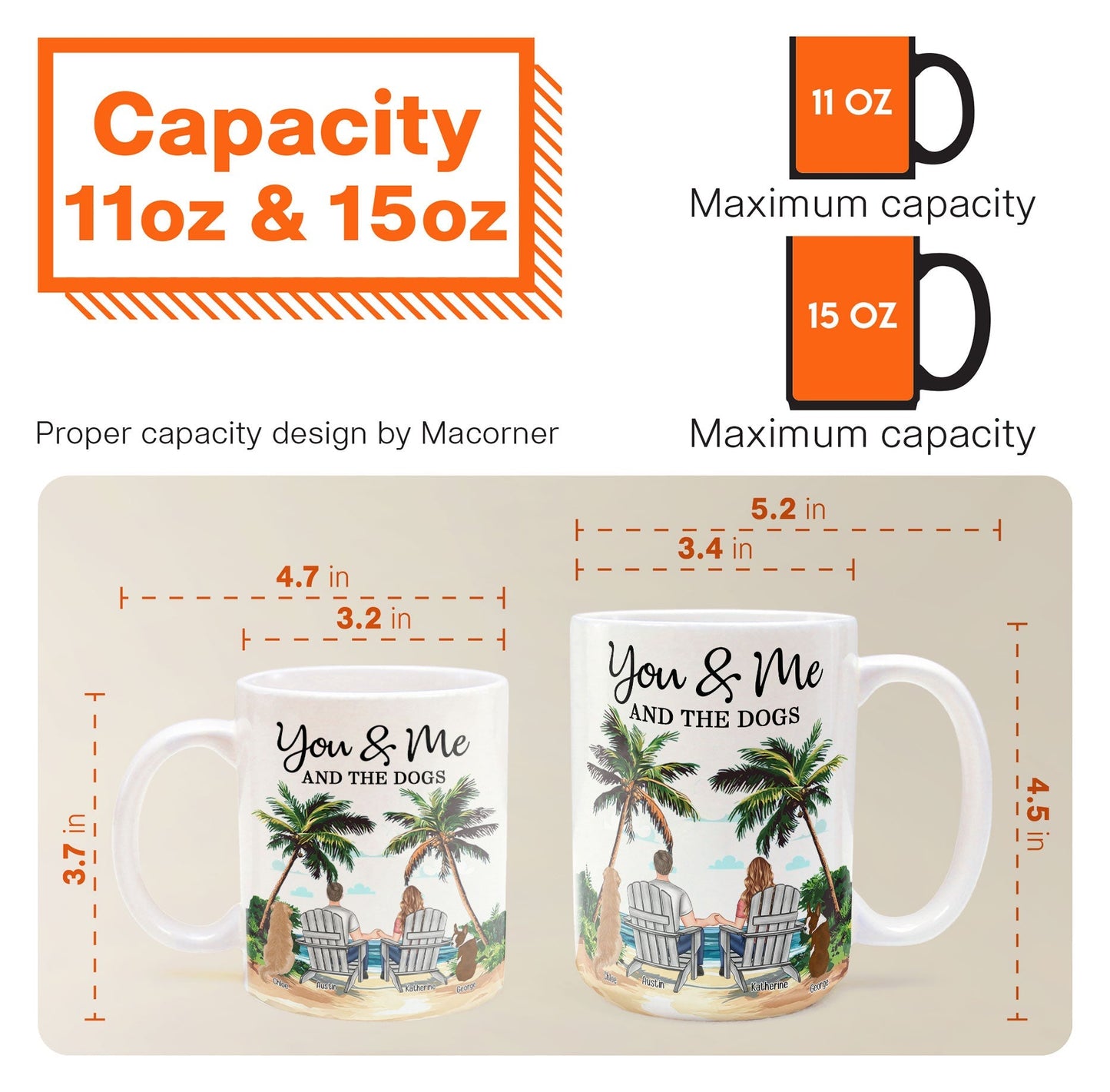 Personalized White Ceramic Mug – You & Me and the Dogs, Custom Mug for Couples with Their Dogs, Perfect Gift for Dog Lovers,