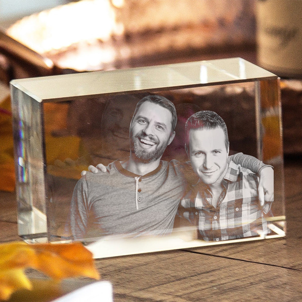 Custom Photo - Personalized grandson Laser Engraving 3D Cuboid Shaped Crystal Lamp