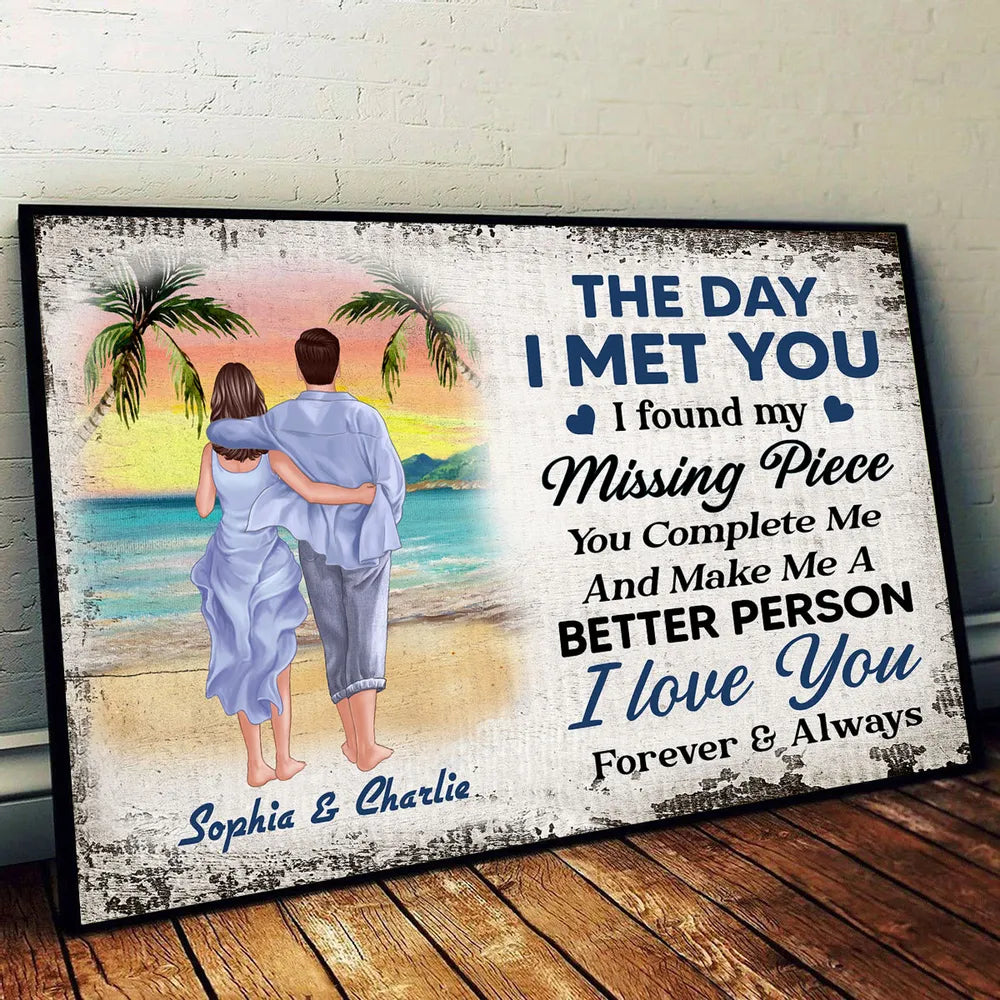 Personalized Beach Couple Poster or Canvas - "The Day I Met You" Romantic Keepsake Gift, Perfect for Couples