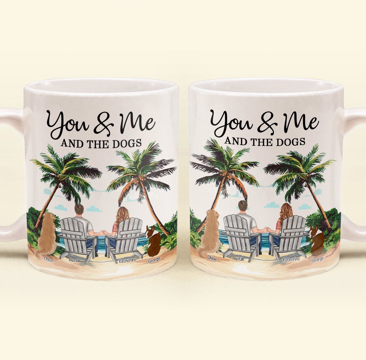 Personalized White Ceramic Mug – You & Me and the Dogs, Custom Mug for Couples with Their Dogs, Perfect Gift for Dog Lovers,
