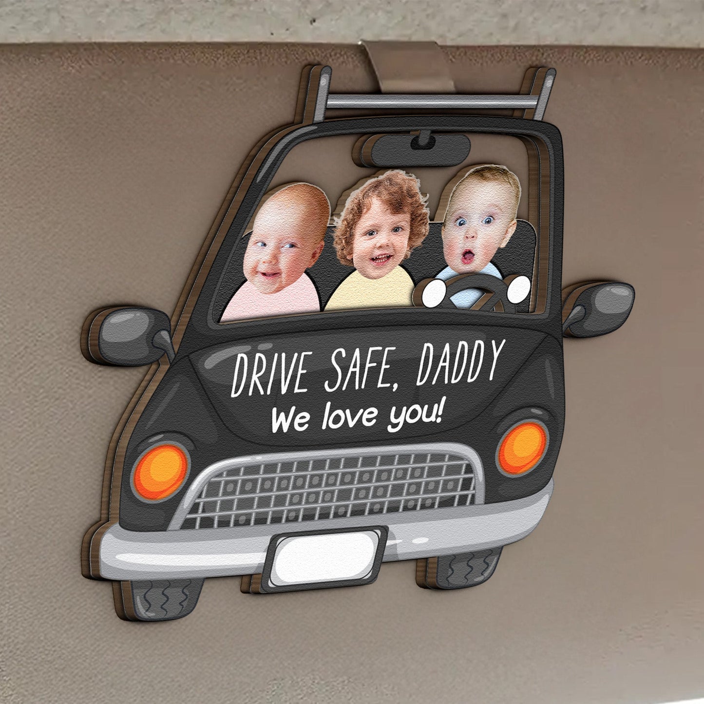To Dad, With Love – Personalized Drive Safe Car Visor Clip with Kids – Heartfelt Gift from Family
