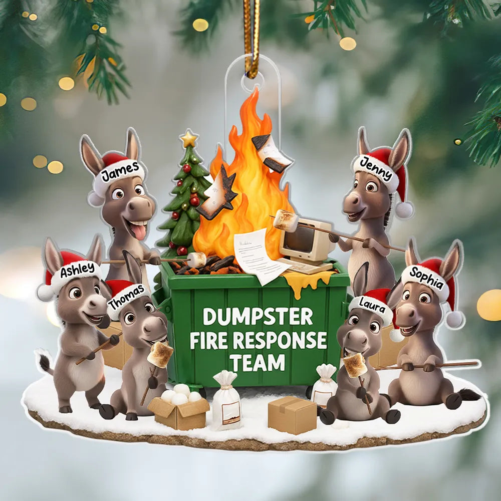 Personalized Acrylic Ornament Dumpster Fire Response Team Donkey Design Funny Christmas Gift for Coworkers
